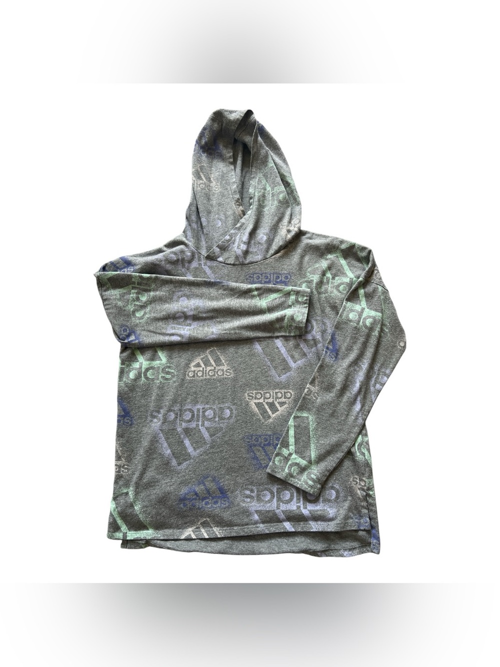 adidas Gray Hooded Kids Sweatshirt with Blue & Mint Logos